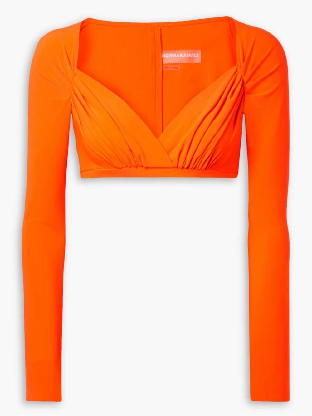 NWT Revolve Norma Kamali Cropped Ruched Neon Stretch-Jersey Top - L / 40 / 8